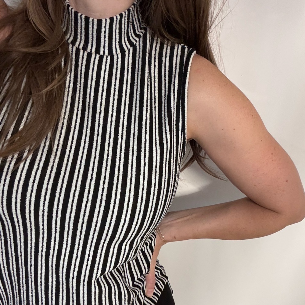 Cable & Gauge Black and White Striped Tank Top
